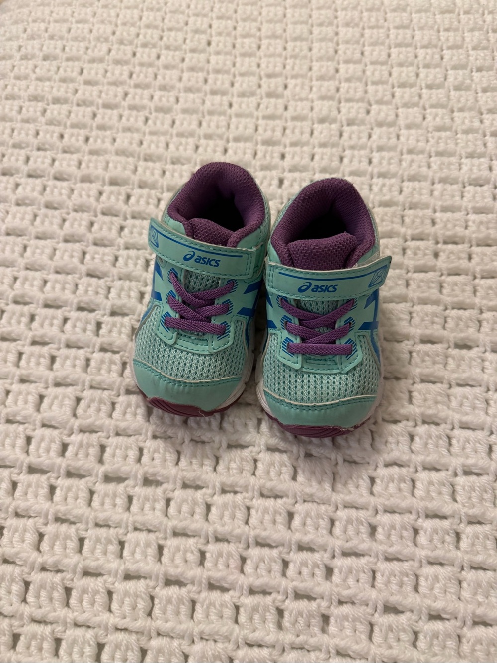 ASICS Mint Green and Purple Toddler Athletic Sneakers